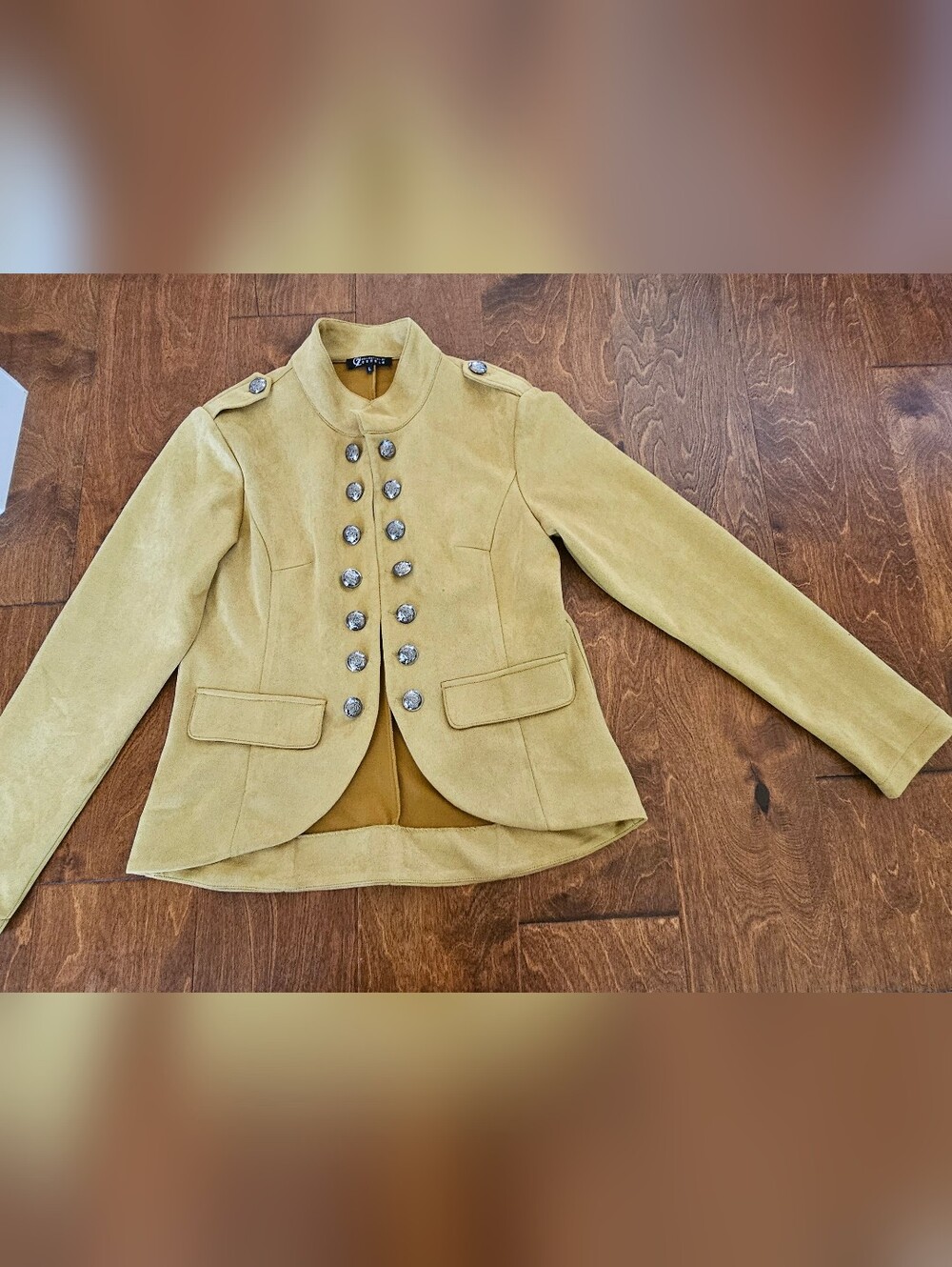 Medium Mustard Suede Military-Style Button Blazer